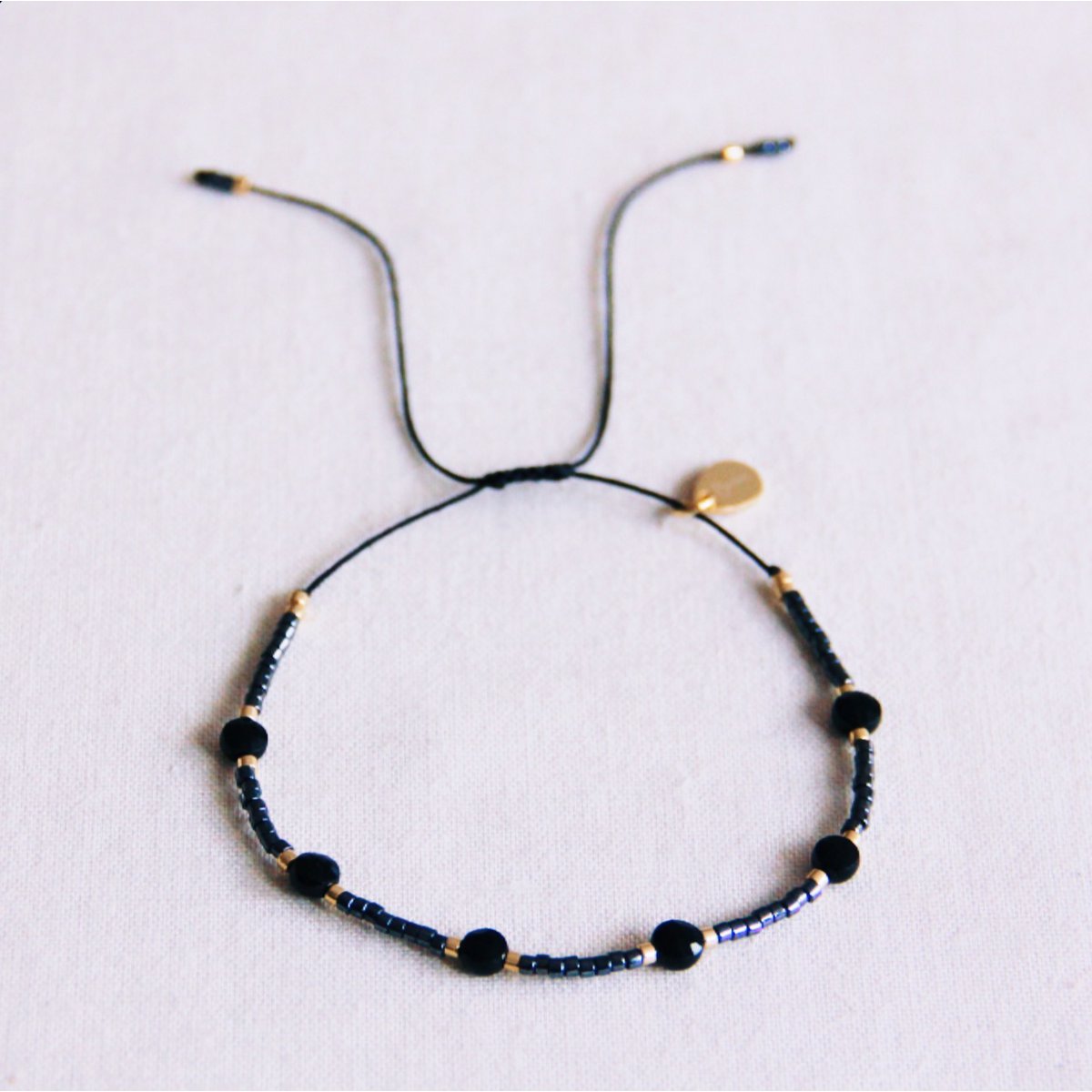 Gemstone bracelet with Miyuki – black/anthracite