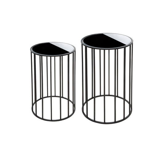 Metal glass set of 2 side tables "Straight" round