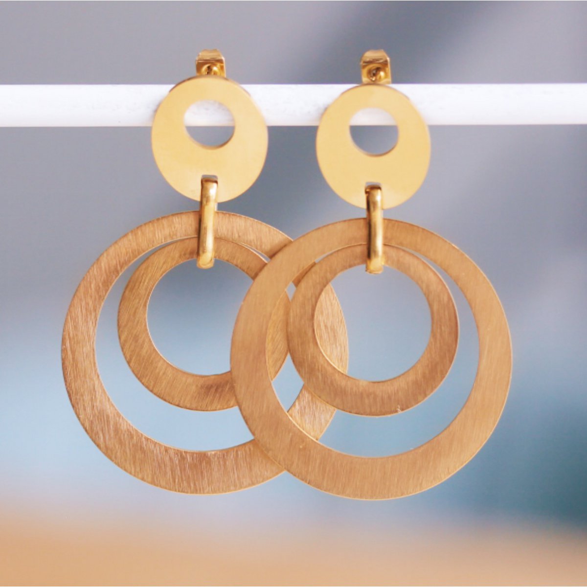 Matte round stainless steel drop earrings