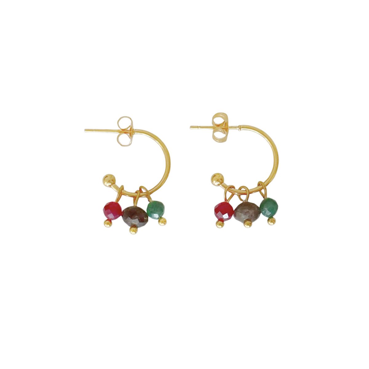Emerald, Ruby & Labradorite Earrings - Gold