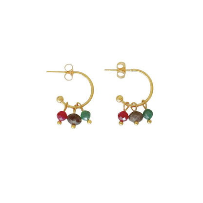 Emerald, Ruby & Labradorite Earrings - Gold