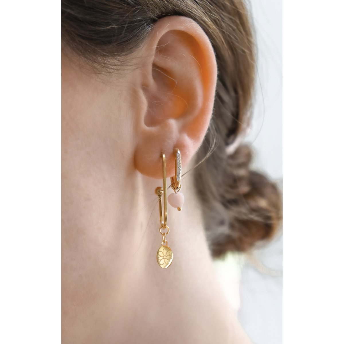 Long Earrings Flower - Gold