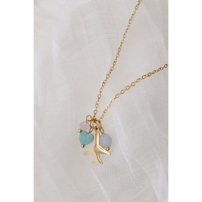 Airplane Necklace Rose Quartz, Amazonite and Aquamarine - Gold