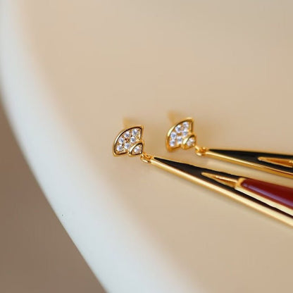 Geometric Drop Earrings with Red Agate