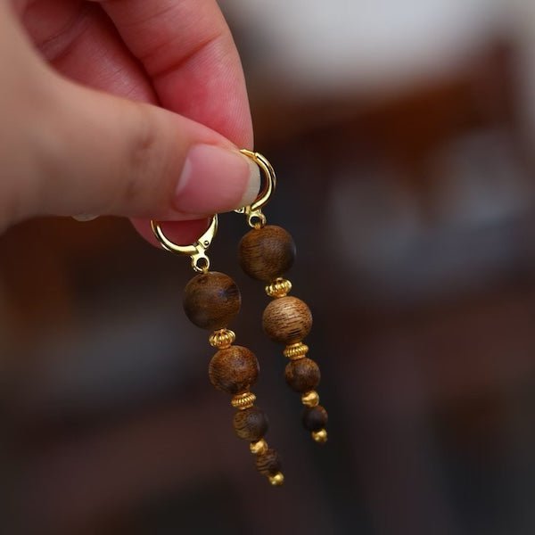 Agarwood Beads Drop Earrings-Natural Fragrance