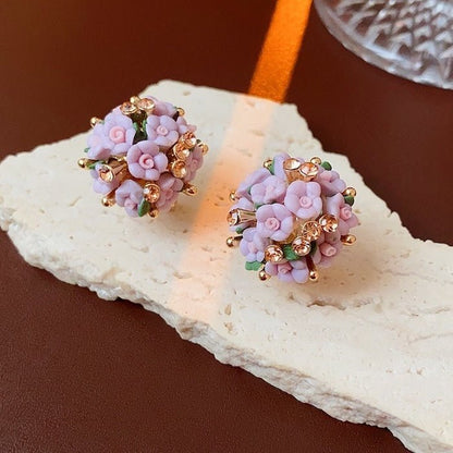 Blooming Rose Bouquet Ceramic Earrings