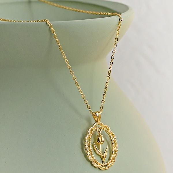 Modern Vintage Tulip necklace - Gold vermeil