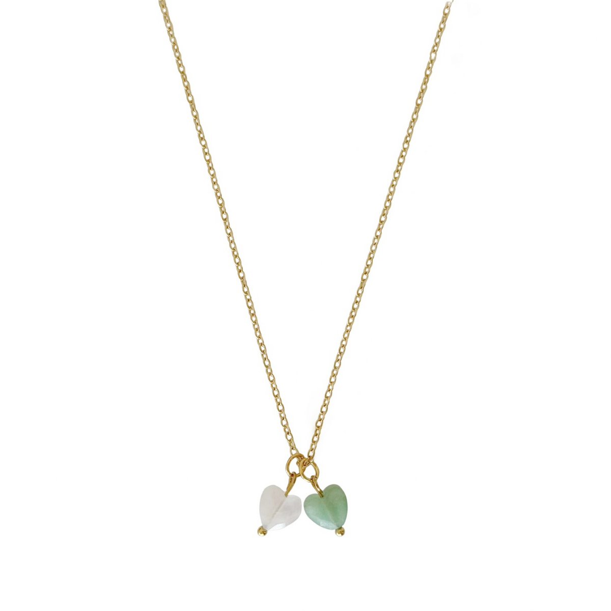 Aventurine and Rose Quartz Heart Necklace - Gold