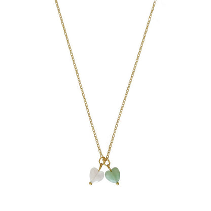 Aventurine and Rose Quartz Heart Necklace - Gold