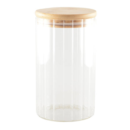 9x9x15cm glass and wood storage jar