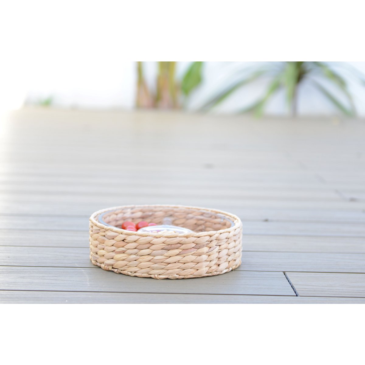 Aperitif set 3 rattan compartments 28x28x8cm
