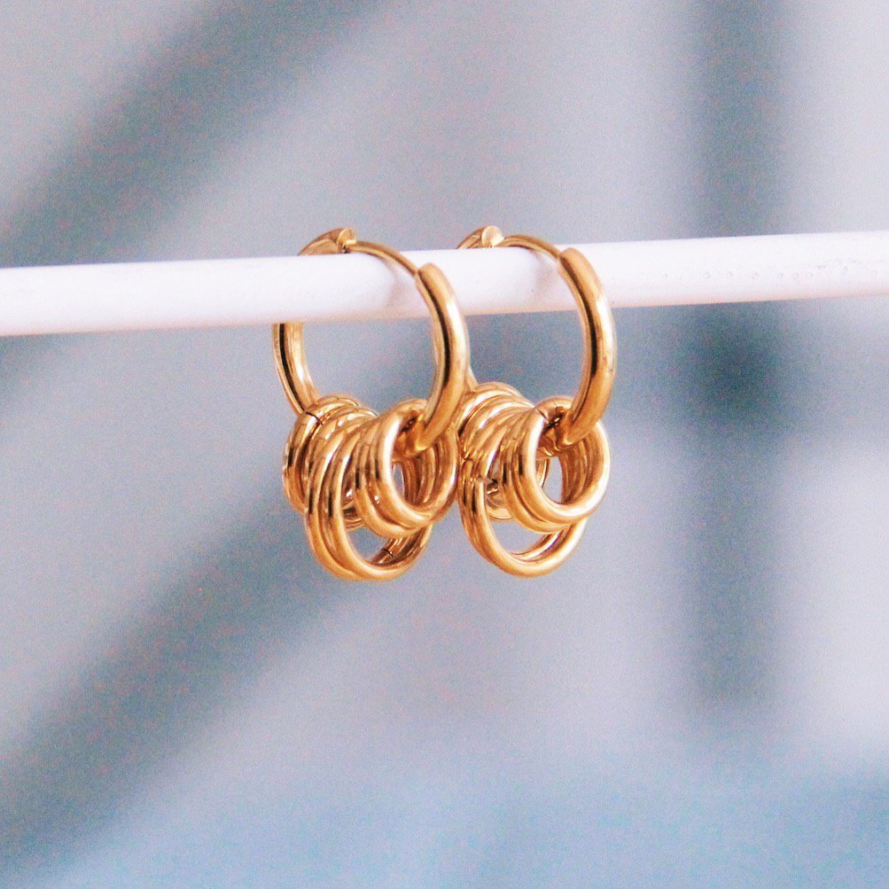 Stainless steel earring with rings - gold