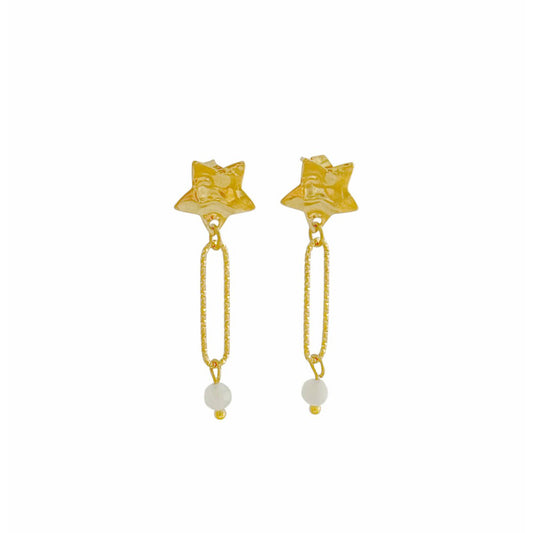 Star & Moonstone Earrings - Gold