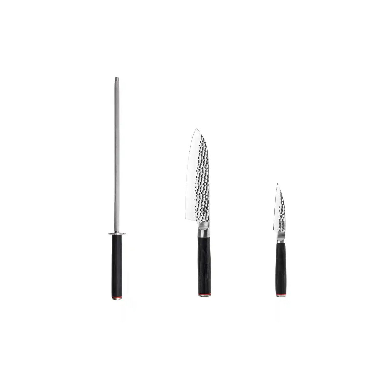 Knives and Kitchen Accessories Set - The Starter Set Deluxe Edition (A): 2 knives (paring knife + Santoku) + honing steel