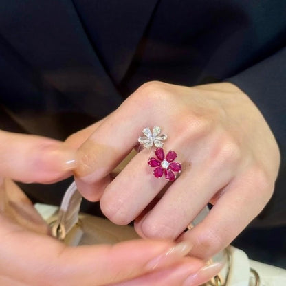 Ruby Plum Blossom Cocktail Ring