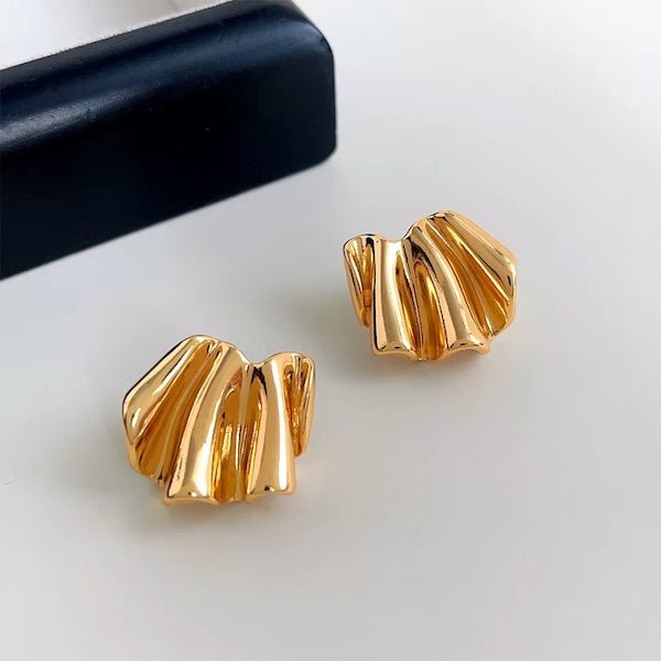 Geometric Pleats Ear Studs-Gold n Silver