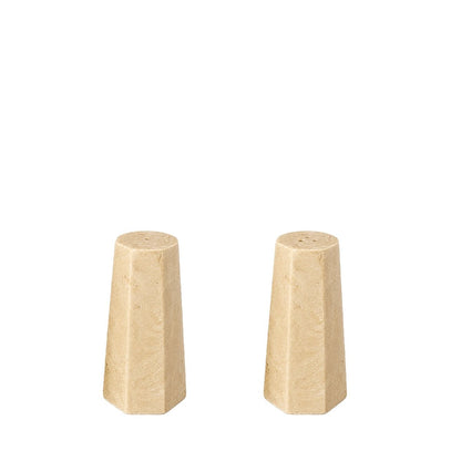 Salt and pepper shakers in travertine effect resin