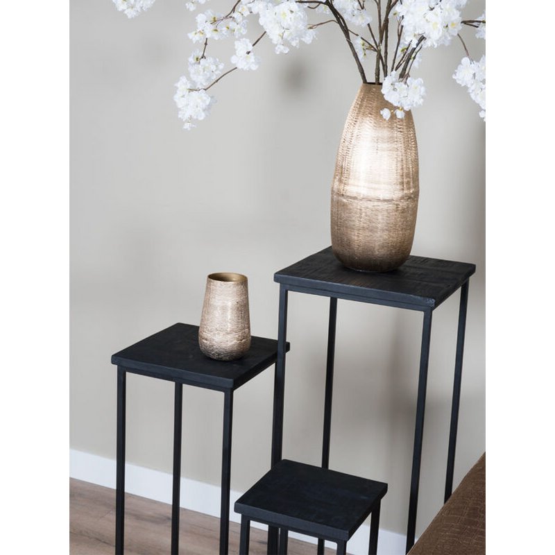 Plant tables Sam Square - Set of 3 - Black Mango wood