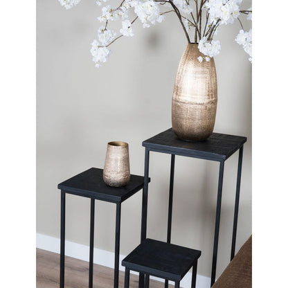 Plant tables Sam Square - Set of 3 - Black Mango wood