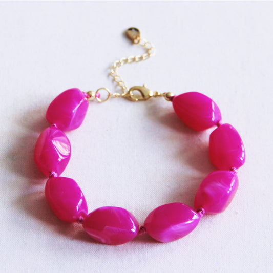 Beaded bracelet 'nugget' large - fuchsia