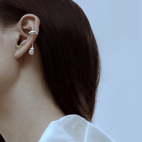 Geometric Line Ear Cuff with Pearl - One Piece