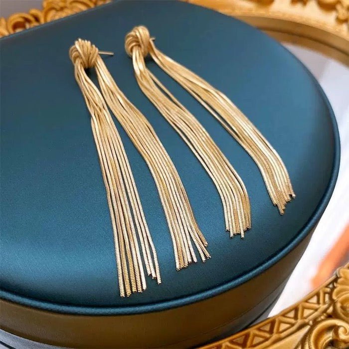 Modern Vintage Knot Tassels Longline Earrings