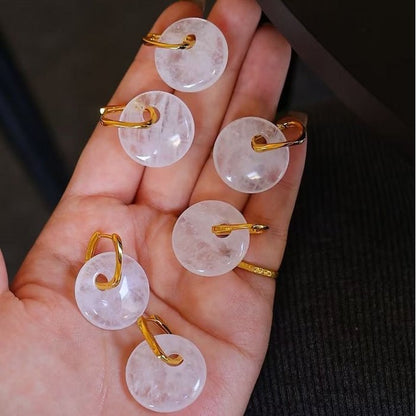 Minimalist Round Clear Quartz Crystal Earrings