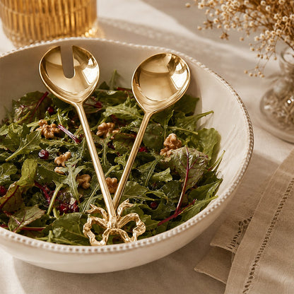 Salad servers with golden knots