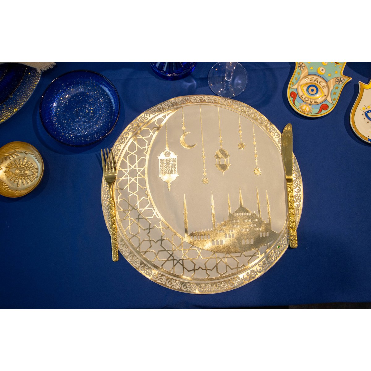 Orient golden plate below