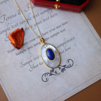 Lapis Lazuli MOP Large Oval Pendant Necklace