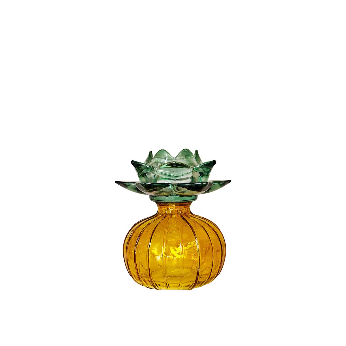 Yellow and green Capri candle holder 12x12x14.3cm