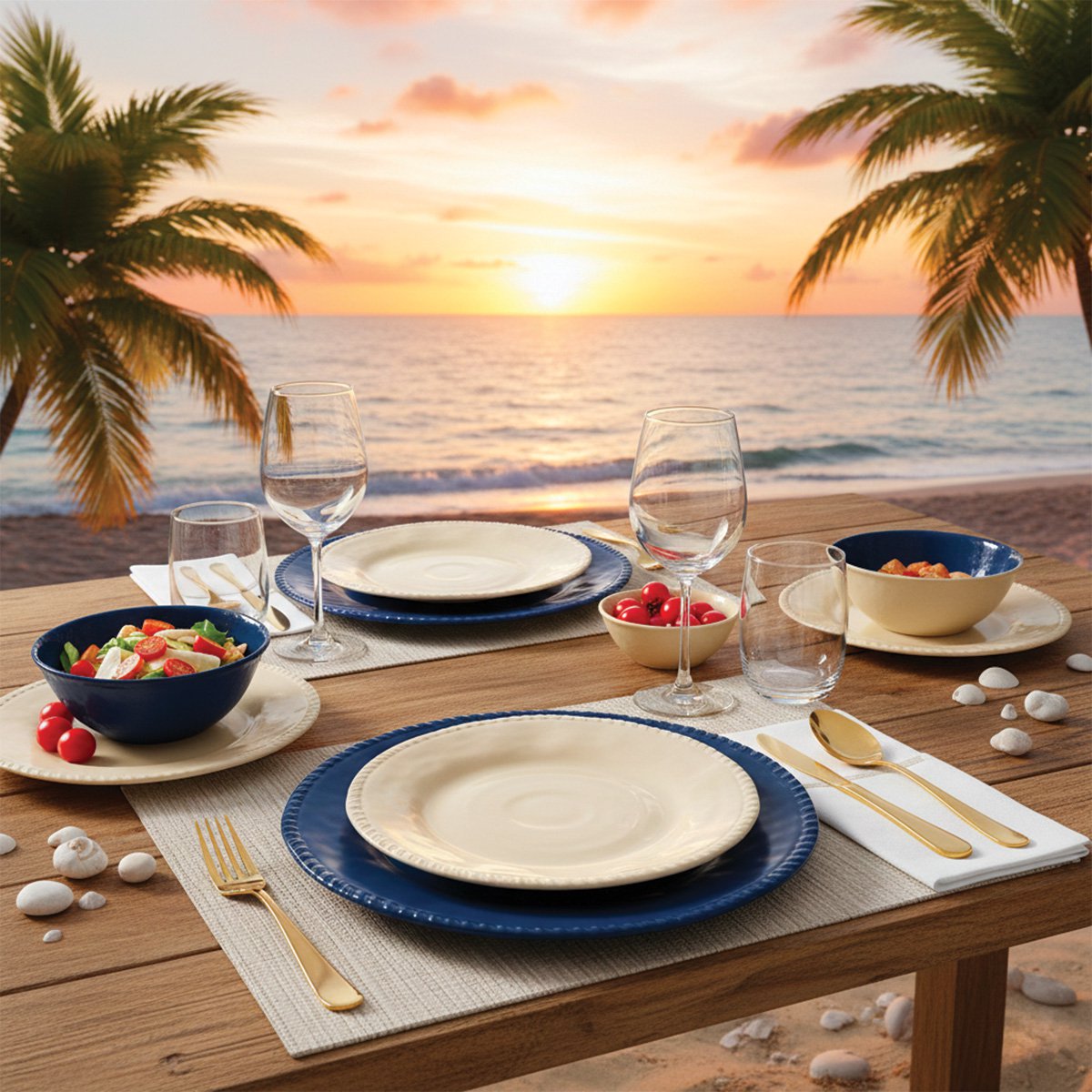 Cream melamine dinner plate with rope edge 28x28x2.5cm