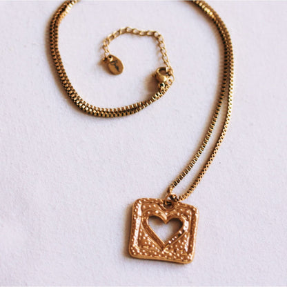 Box chain necklace with square heart charm