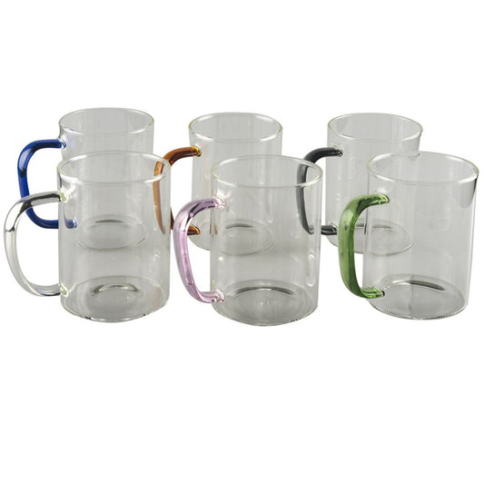 SET 6 MUG COLORED HANDLES 420ML