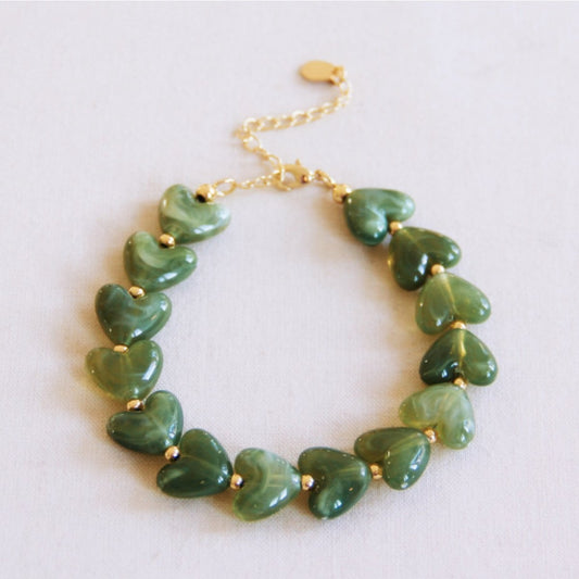 Resin heart bead bracelet XL - green