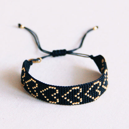 Heart woven bracelet - black/gold plated