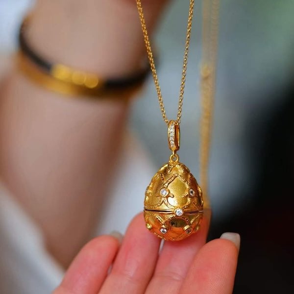 Real Ruby Royal Gold Egg Locket Pendant Necklace