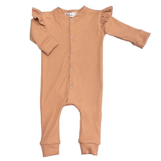 Playsuit ruffle rib jersey peach