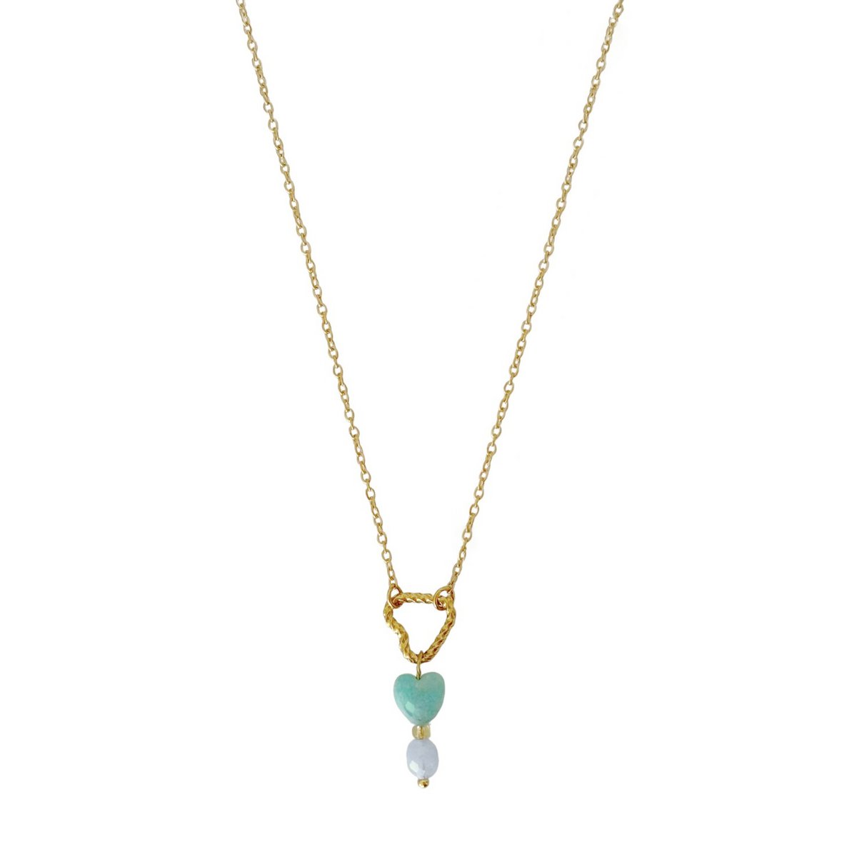 Necklace Twisted Heart, Amazonite and Aquamarine - Gold