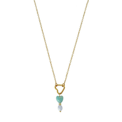 Necklace Twisted Heart, Amazonite and Aquamarine - Gold