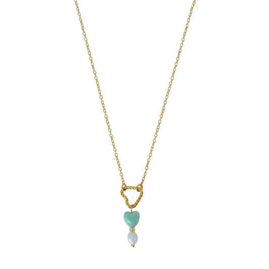 Necklace Twisted Heart, Amazonite and Aquamarine - Gold