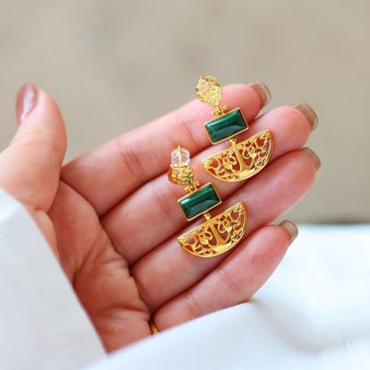 Royal Style Drop Earrings with Malachite