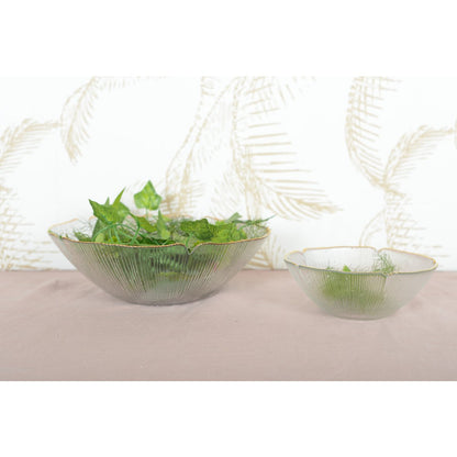 FLORAL GLASS SALAD BOWL WITH GOLDEN RIM 25CM