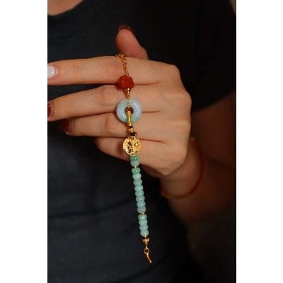 Jade Beads and Red Agate Goodluck Bracelet