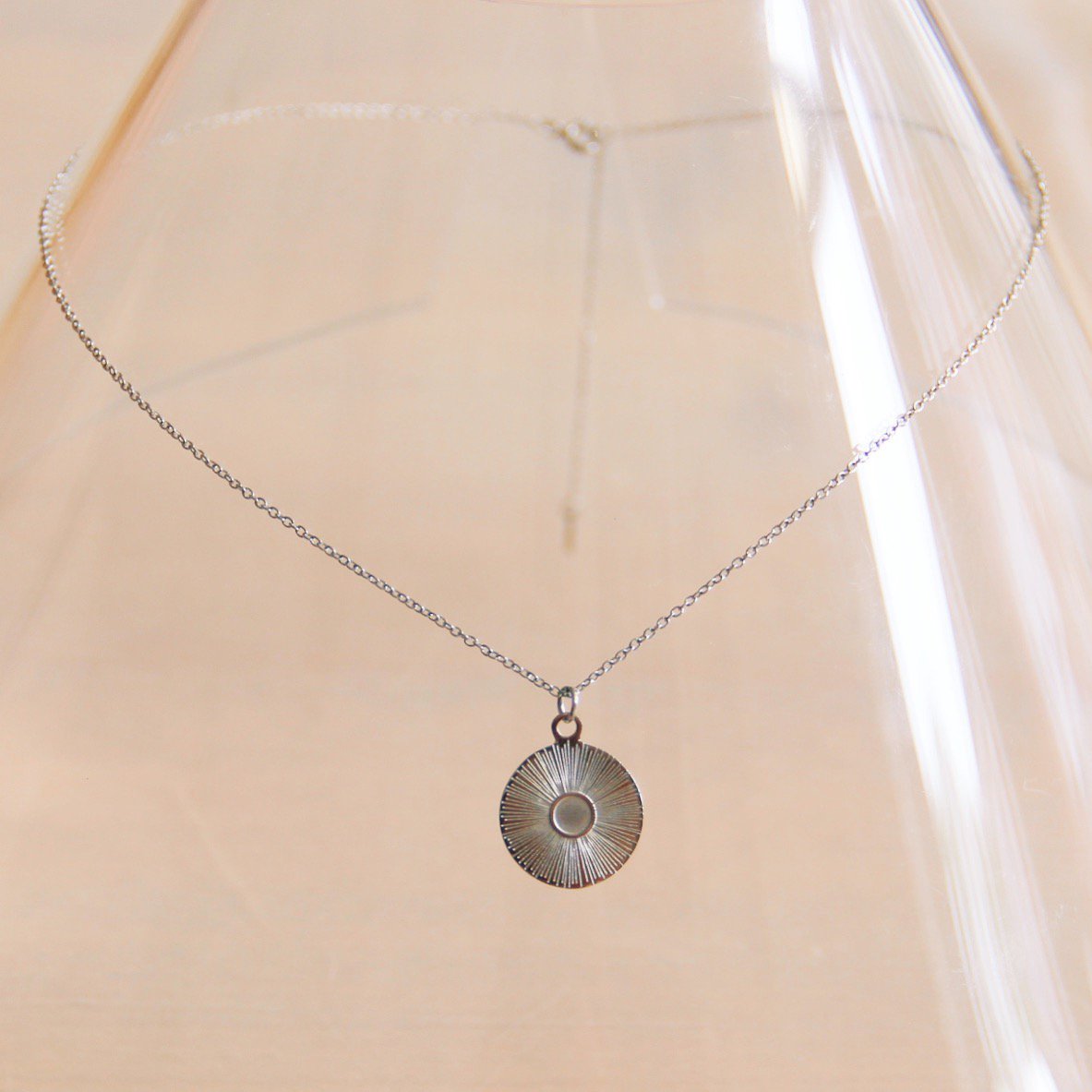 Stainless steel fine chain with round fantasy charm - silver