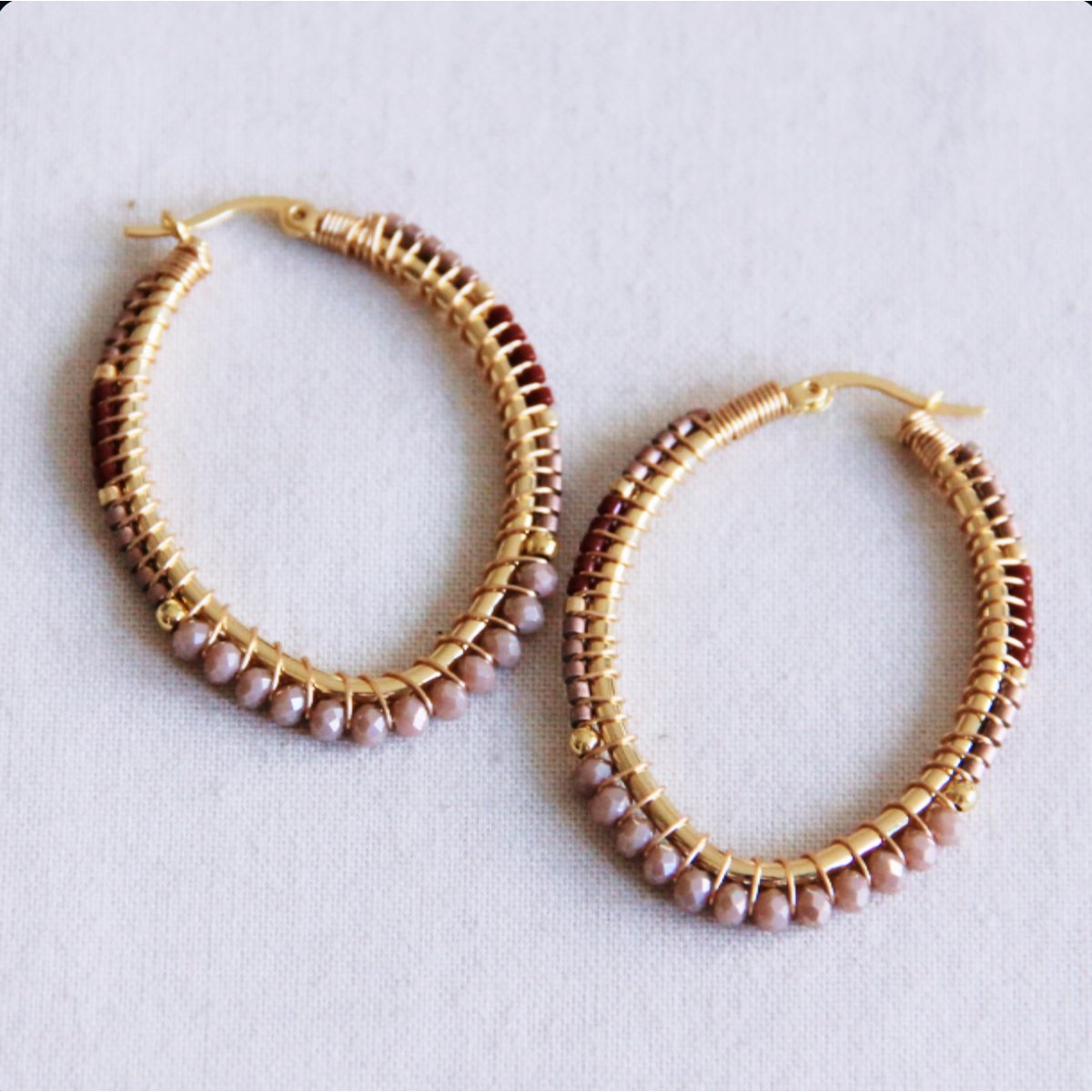 Oval faceted Miyuki hoops - mocha