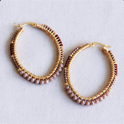 Oval faceted Miyuki hoops - mocha
