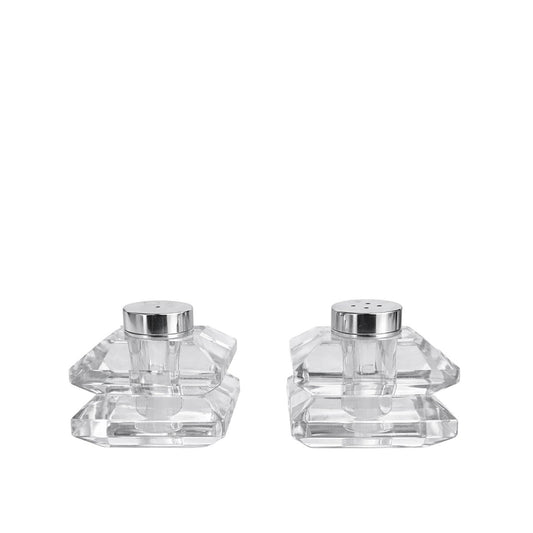 Designer salt and pepper shakers in transparent glass