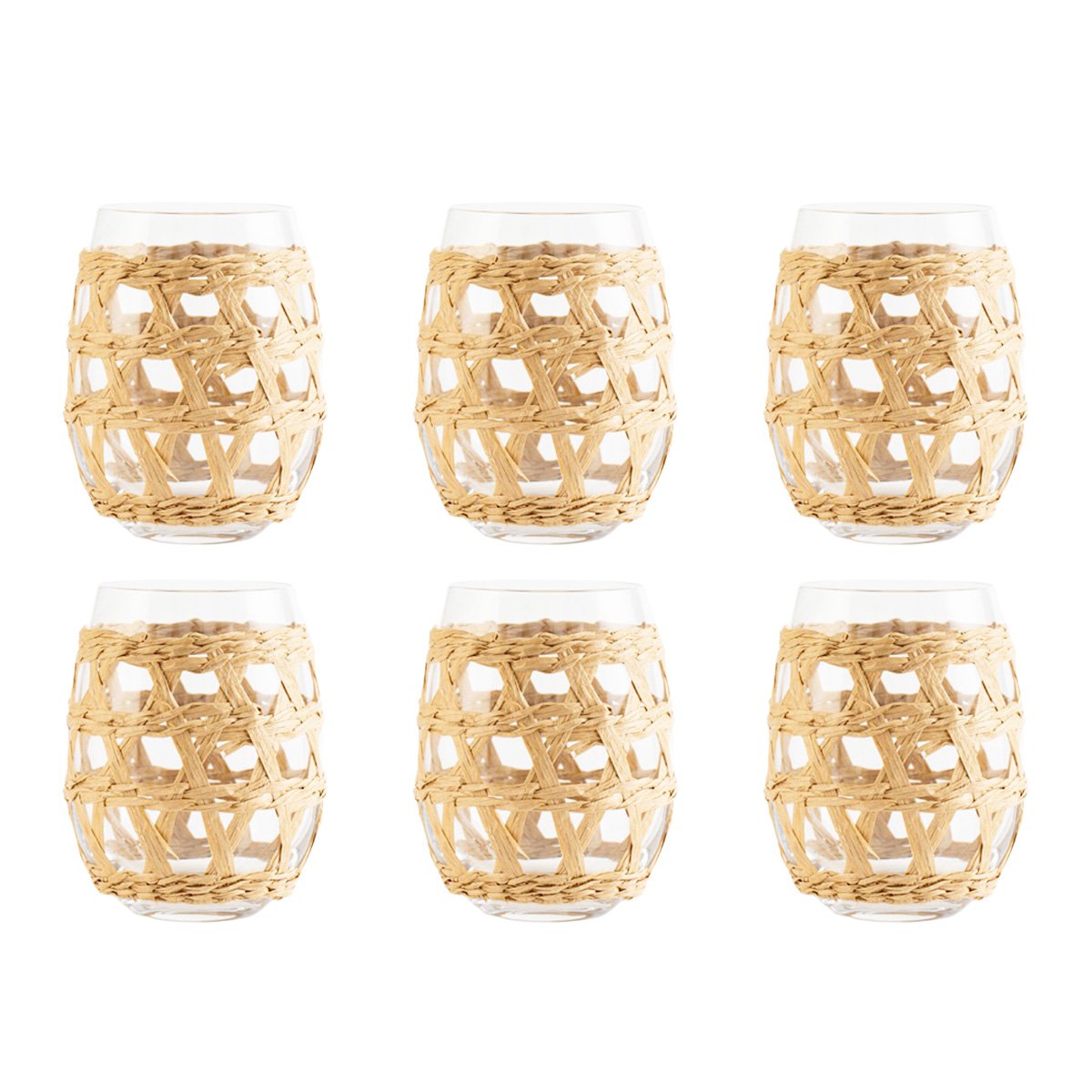 Rattan water glasses 9x9x12cm - Lot of 6