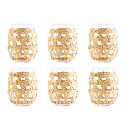 Rattan water glasses 9x9x12cm - Lot of 6